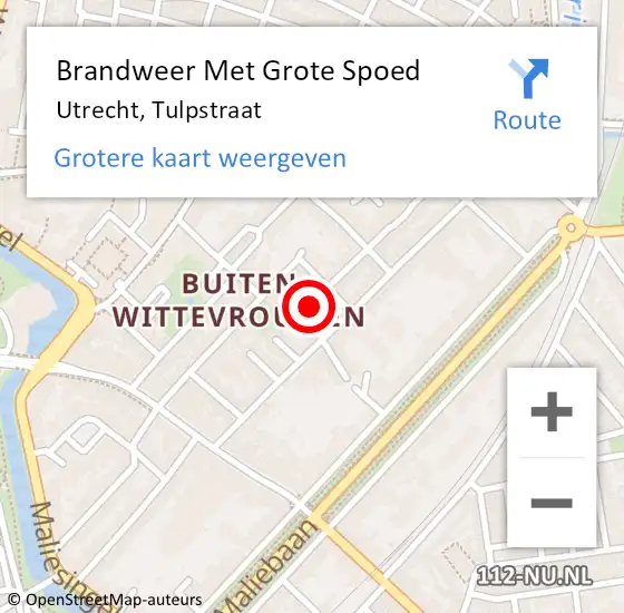 Locatie op kaart van de 112 melding: Brandweer Met Grote Spoed Naar Utrecht, Tulpstraat op 5 augustus 2022 14:34