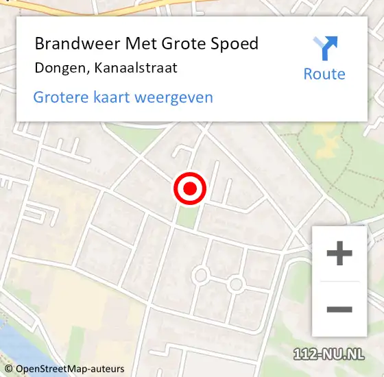 Locatie op kaart van de 112 melding: Brandweer Met Grote Spoed Naar Dongen, Kanaalstraat op 5 augustus 2022 14:54