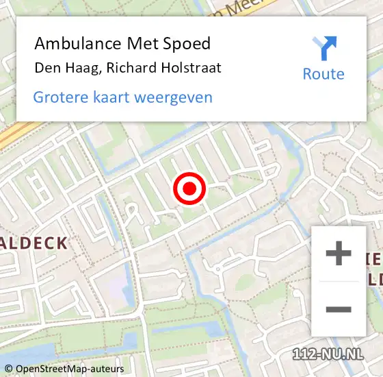 Locatie op kaart van de 112 melding: Ambulance Met Spoed Naar Den Haag, Richard Holstraat op 5 augustus 2022 15:05