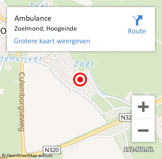 Locatie op kaart van de 112 melding: Ambulance Zoelmond, Hoogeinde op 25 juli 2014 12:29