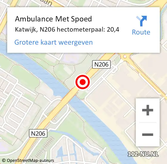 Locatie op kaart van de 112 melding: Ambulance Met Spoed Naar Katwijk, N206 hectometerpaal: 20,4 op 5 augustus 2022 15:32