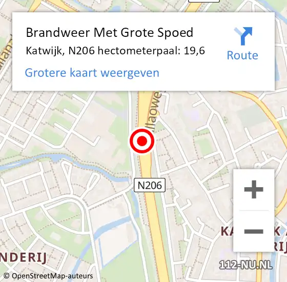 Locatie op kaart van de 112 melding: Brandweer Met Grote Spoed Naar Katwijk, N206 hectometerpaal: 19,6 op 5 augustus 2022 15:32