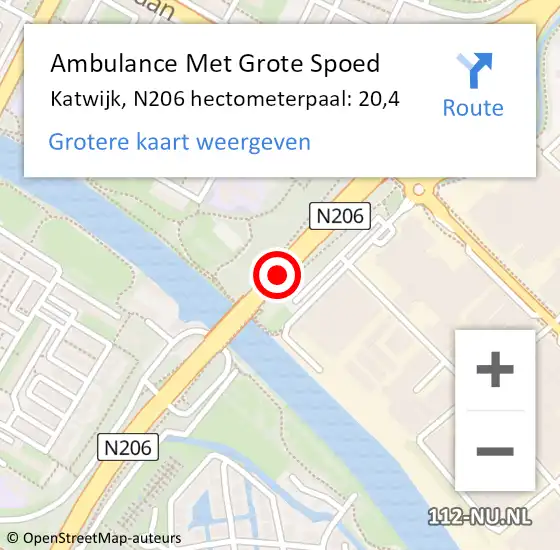 Locatie op kaart van de 112 melding: Ambulance Met Grote Spoed Naar Katwijk, N206 hectometerpaal: 20,4 op 5 augustus 2022 15:33