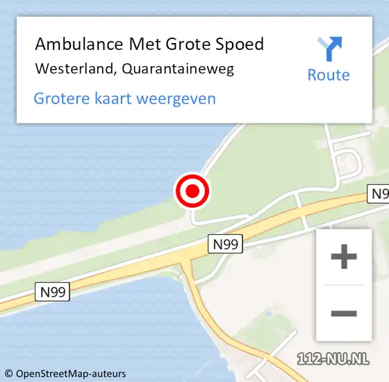 Locatie op kaart van de 112 melding: Ambulance Met Grote Spoed Naar Westerland, Quarantaineweg op 5 augustus 2022 15:38