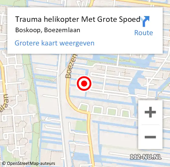 Locatie op kaart van de 112 melding: Trauma helikopter Met Grote Spoed Naar Boskoop, Boezemlaan op 5 augustus 2022 15:42