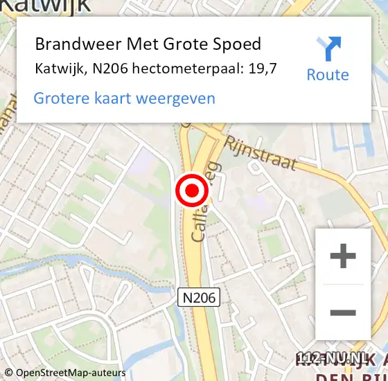 Locatie op kaart van de 112 melding: Brandweer Met Grote Spoed Naar Katwijk, N206 hectometerpaal: 19,7 op 5 augustus 2022 15:42