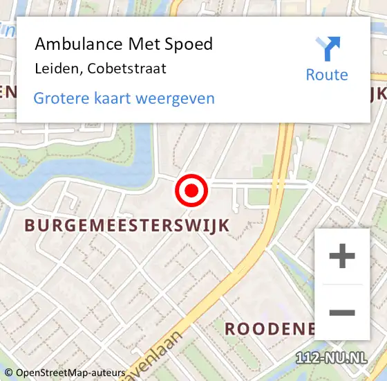 Locatie op kaart van de 112 melding: Ambulance Met Spoed Naar Leiden, Cobetstraat op 5 augustus 2022 15:59