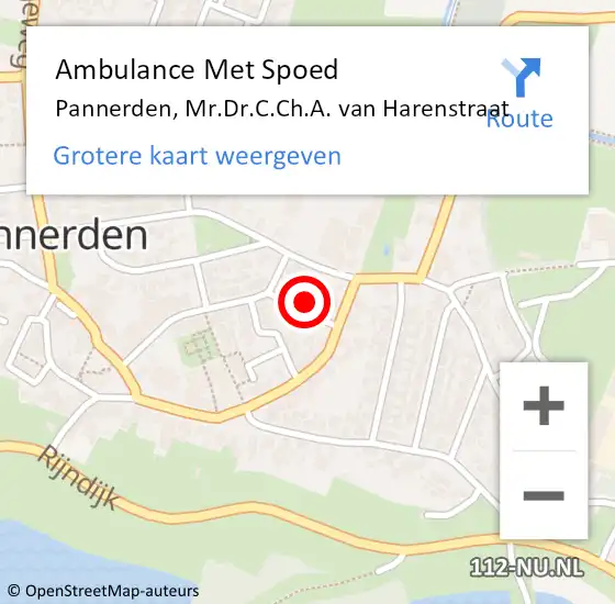 Locatie op kaart van de 112 melding: Ambulance Met Spoed Naar Pannerden, Mr.Dr.C.Ch.A. van Harenstraat op 5 augustus 2022 16:01