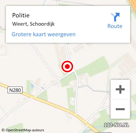 Locatie op kaart van de 112 melding: Politie Weert, Schoordijk op 5 augustus 2022 16:38