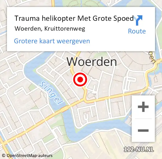 Locatie op kaart van de 112 melding: Trauma helikopter Met Grote Spoed Naar Woerden, Kruittorenweg op 5 augustus 2022 16:52