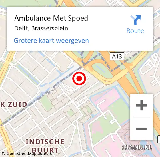 Locatie op kaart van de 112 melding: Ambulance Met Spoed Naar Delft, Brassersplein op 5 augustus 2022 16:53