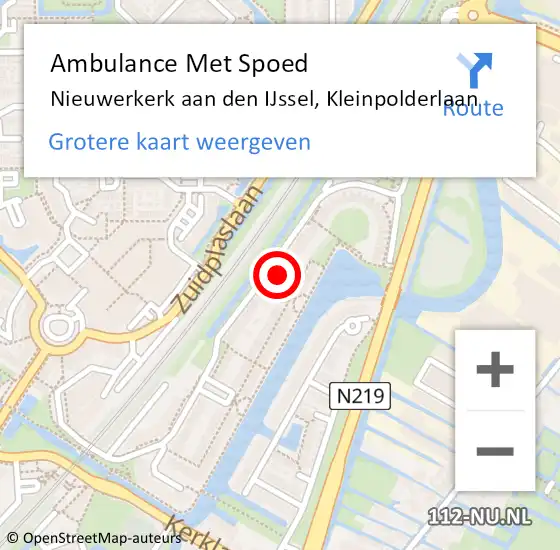 Locatie op kaart van de 112 melding: Ambulance Met Spoed Naar Nieuwerkerk aan den IJssel, Kleinpolderlaan op 5 augustus 2022 16:58