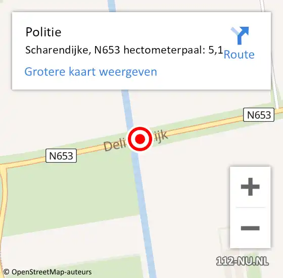 Locatie op kaart van de 112 melding: Politie Scharendijke, N653 hectometerpaal: 5,1 op 9 oktober 2013 14:03