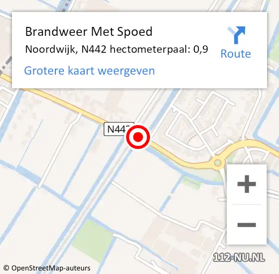 Locatie op kaart van de 112 melding: Brandweer Met Spoed Naar Noordwijk, N442 hectometerpaal: 0,9 op 5 augustus 2022 17:12