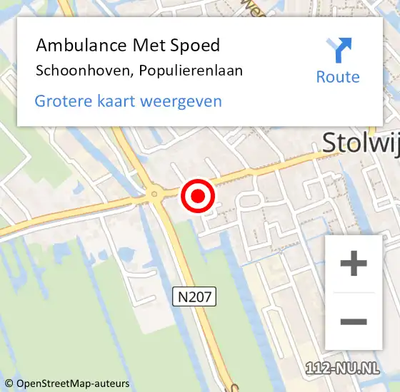 Locatie op kaart van de 112 melding: Ambulance Met Spoed Naar Schoonhoven, Populierenlaan op 5 augustus 2022 17:30
