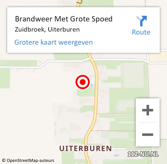 Locatie op kaart van de 112 melding: Brandweer Met Grote Spoed Naar Zuidbroek, Uiterburen op 5 augustus 2022 17:52