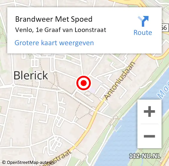 Locatie op kaart van de 112 melding: Brandweer Met Spoed Naar Venlo, 1e Graaf van Loonstraat op 5 augustus 2022 17:52