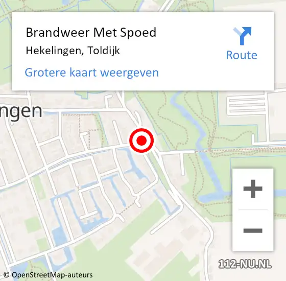 Locatie op kaart van de 112 melding: Brandweer Met Spoed Naar Hekelingen, Toldijk op 25 juli 2014 12:43