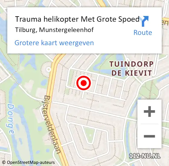 Locatie op kaart van de 112 melding: Trauma helikopter Met Grote Spoed Naar Tilburg, Munstergeleenhof op 5 augustus 2022 18:24