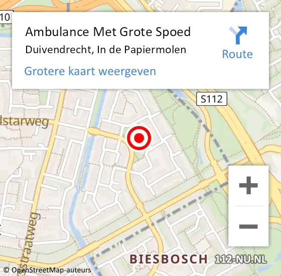 Locatie op kaart van de 112 melding: Ambulance Met Grote Spoed Naar Duivendrecht, In de Papiermolen op 5 augustus 2022 18:31