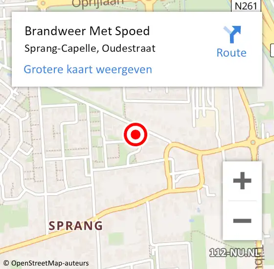 Locatie op kaart van de 112 melding: Brandweer Met Spoed Naar Sprang-Capelle, Oudestraat op 5 augustus 2022 19:10