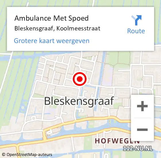 Locatie op kaart van de 112 melding: Ambulance Met Spoed Naar Bleskensgraaf, Koolmeesstraat op 5 augustus 2022 19:35