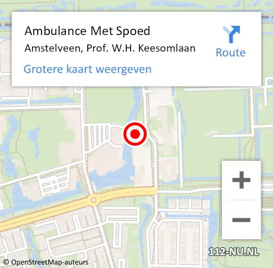 Locatie op kaart van de 112 melding: Ambulance Met Spoed Naar Amstelveen, Prof. W.H. Keesomlaan op 5 augustus 2022 19:38