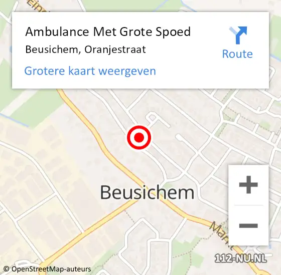 Locatie op kaart van de 112 melding: Ambulance Met Grote Spoed Naar Beusichem, Oranjestraat op 5 augustus 2022 19:44