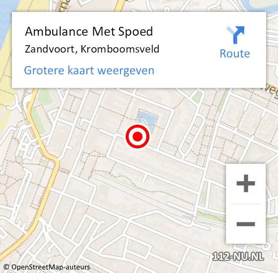 Locatie op kaart van de 112 melding: Ambulance Met Spoed Naar Zandvoort, Kromboomsveld op 5 augustus 2022 20:14