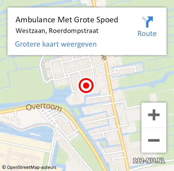 Locatie op kaart van de 112 melding: Ambulance Met Grote Spoed Naar Westzaan, Roerdompstraat op 5 augustus 2022 20:41