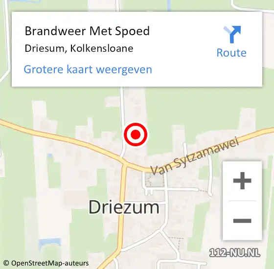 Locatie op kaart van de 112 melding: Brandweer Met Spoed Naar Driesum, Kolkensloane op 5 augustus 2022 21:05