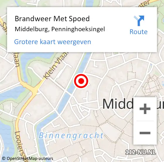 Locatie op kaart van de 112 melding: Brandweer Met Spoed Naar Middelburg, Penninghoeksingel op 5 augustus 2022 21:14