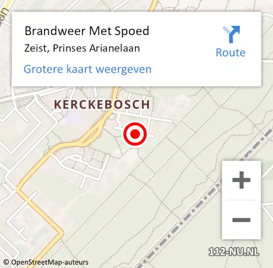 Locatie op kaart van de 112 melding: Brandweer Met Spoed Naar Zeist, Prinses Arianelaan op 5 augustus 2022 21:15