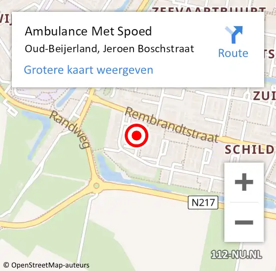 Locatie op kaart van de 112 melding: Ambulance Met Spoed Naar Oud-Beijerland, Jeroen Boschstraat op 5 augustus 2022 21:30