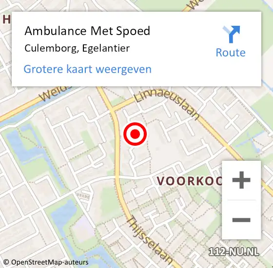 Locatie op kaart van de 112 melding: Ambulance Met Spoed Naar Culemborg, Egelantier op 5 augustus 2022 21:46