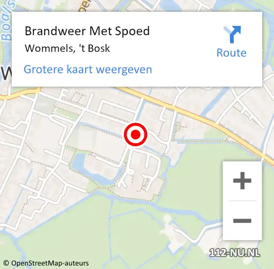 Locatie op kaart van de 112 melding: Brandweer Met Spoed Naar Wommels, 't Bosk op 5 augustus 2022 22:26