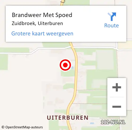 Locatie op kaart van de 112 melding: Brandweer Met Spoed Naar Zuidbroek, Uiterburen op 5 augustus 2022 23:14