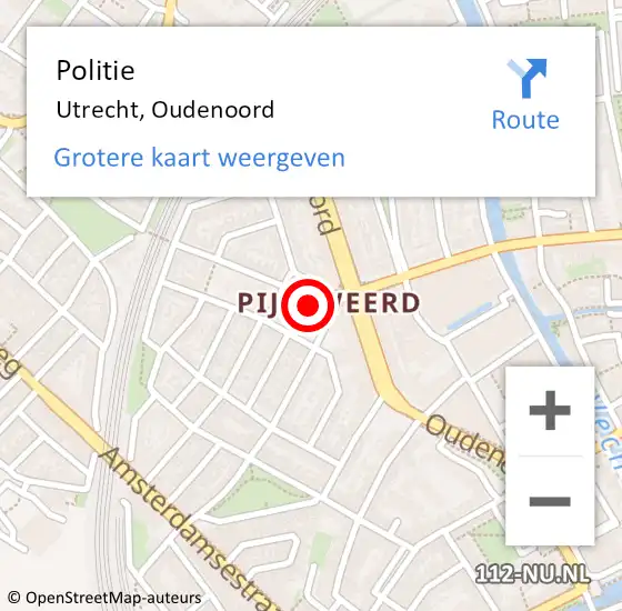 Locatie op kaart van de 112 melding: Politie Utrecht, Oudenoord op 6 augustus 2022 00:09