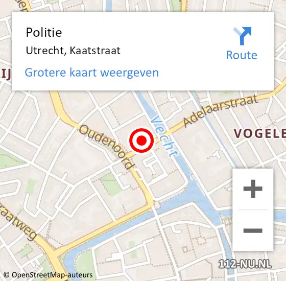 Locatie op kaart van de 112 melding: Politie Utrecht, Kaatstraat op 6 augustus 2022 00:09