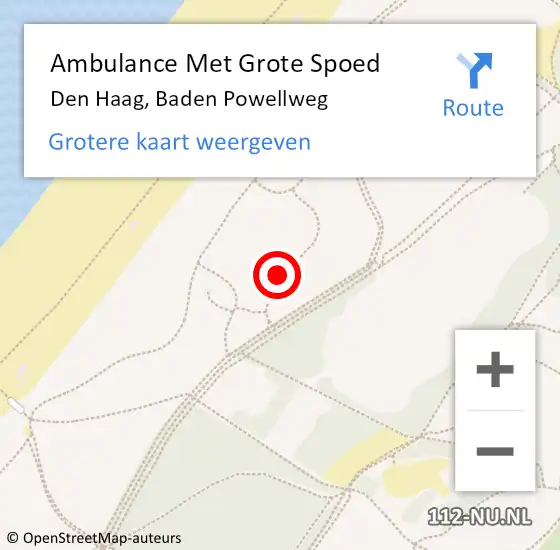Locatie op kaart van de 112 melding: Ambulance Met Grote Spoed Naar Den Haag, Baden Powellweg op 6 augustus 2022 00:24