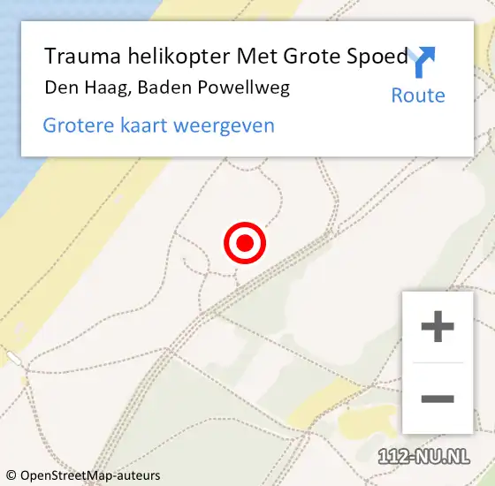 Locatie op kaart van de 112 melding: Trauma helikopter Met Grote Spoed Naar Den Haag, Baden Powellweg op 6 augustus 2022 00:25