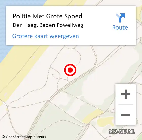 Locatie op kaart van de 112 melding: Politie Met Grote Spoed Naar Den Haag, Baden Powellweg op 6 augustus 2022 00:25