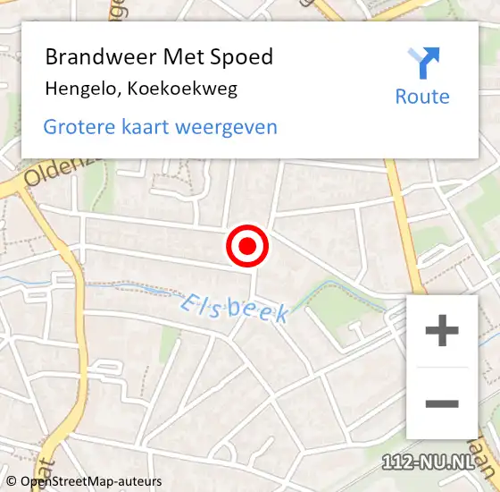 Locatie op kaart van de 112 melding: Brandweer Met Spoed Naar Hengelo, Koekoekweg op 6 augustus 2022 00:29