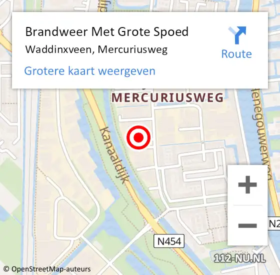 Locatie op kaart van de 112 melding: Brandweer Met Grote Spoed Naar Waddinxveen, Mercuriusweg op 6 augustus 2022 00:38