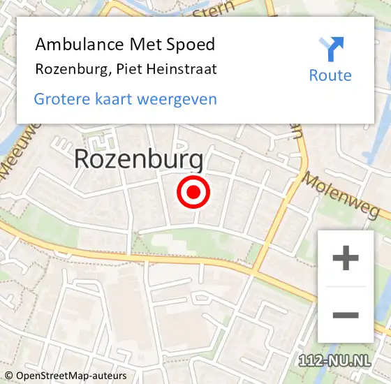 Locatie op kaart van de 112 melding: Ambulance Met Spoed Naar Rozenburg, Piet Heinstraat op 6 augustus 2022 00:42