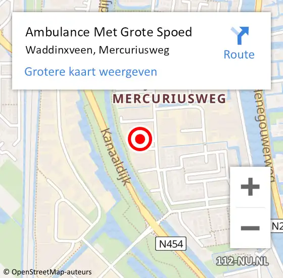 Locatie op kaart van de 112 melding: Ambulance Met Grote Spoed Naar Waddinxveen, Mercuriusweg op 6 augustus 2022 00:50