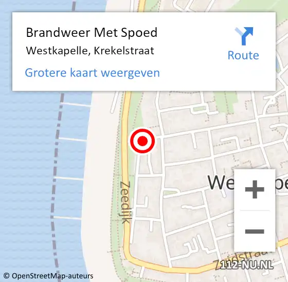 Locatie op kaart van de 112 melding: Brandweer Met Spoed Naar Westkapelle, Krekelstraat op 6 augustus 2022 00:50