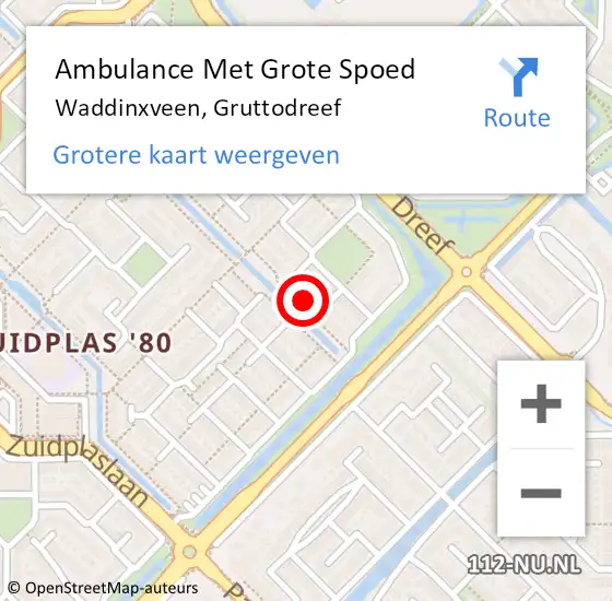 Locatie op kaart van de 112 melding: Ambulance Met Grote Spoed Naar Waddinxveen, Gruttodreef op 6 augustus 2022 01:01