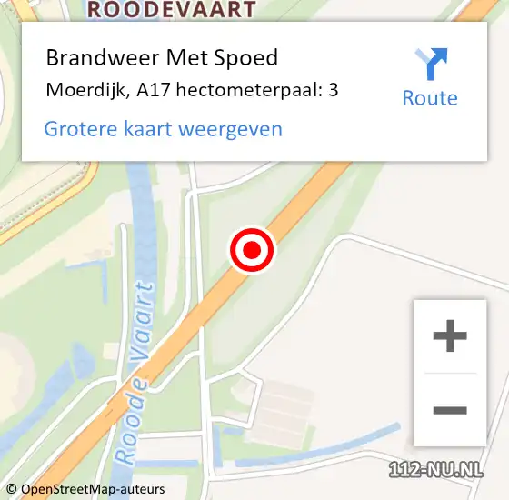 Locatie op kaart van de 112 melding: Brandweer Met Spoed Naar Moerdijk, A17 hectometerpaal: 3 op 6 augustus 2022 01:13