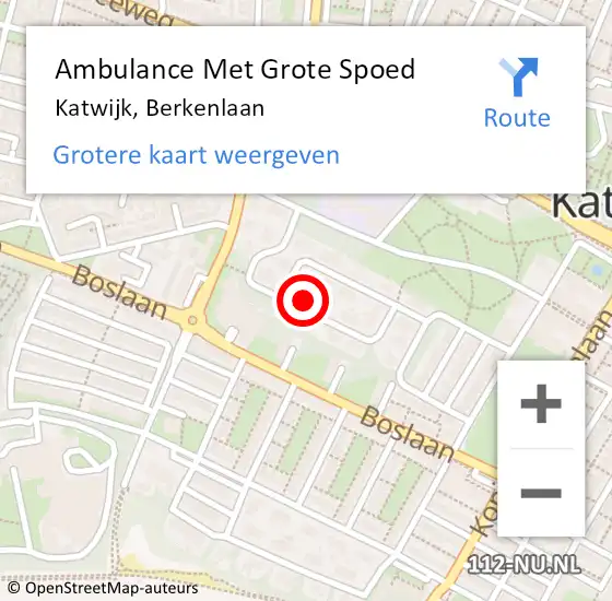 Locatie op kaart van de 112 melding: Ambulance Met Grote Spoed Naar Katwijk, Berkenlaan op 6 augustus 2022 01:39